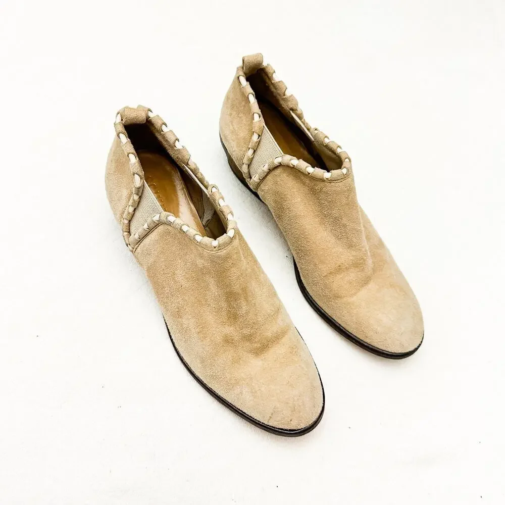 Schutz Cream Suede Cutout Boots Slip On Almond Toe Size 6.5